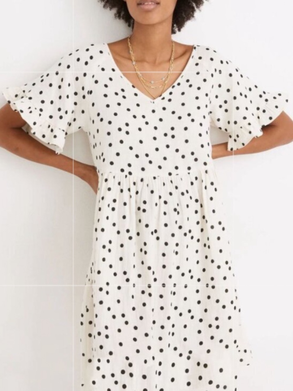 Madewell Lightspun Ruffle-Sleeve Babydoll Dress | Polka Dot | Size Large